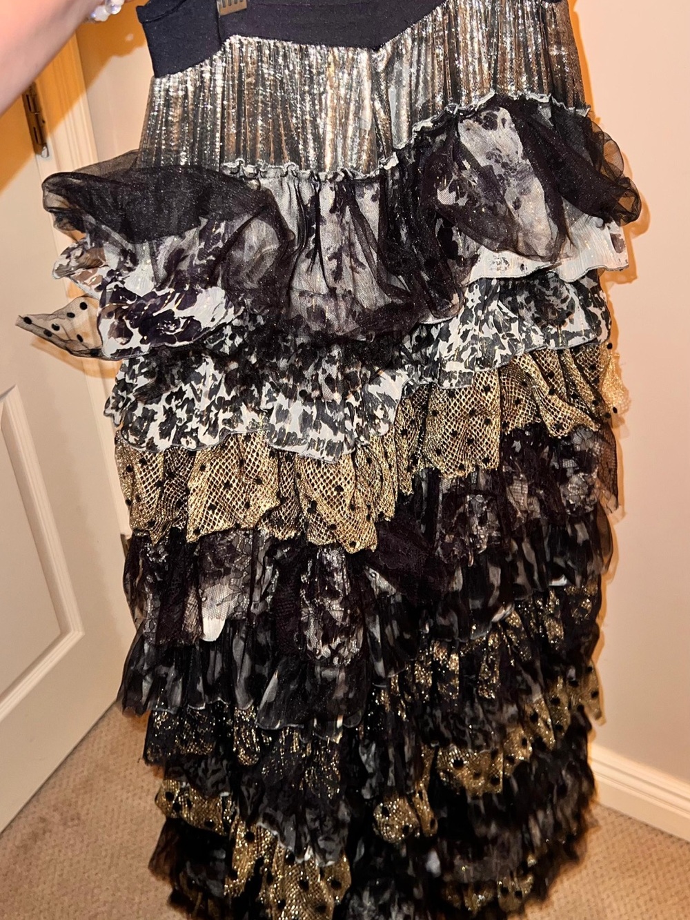 Black & Gold Ruffled Maxi Skirt - Women